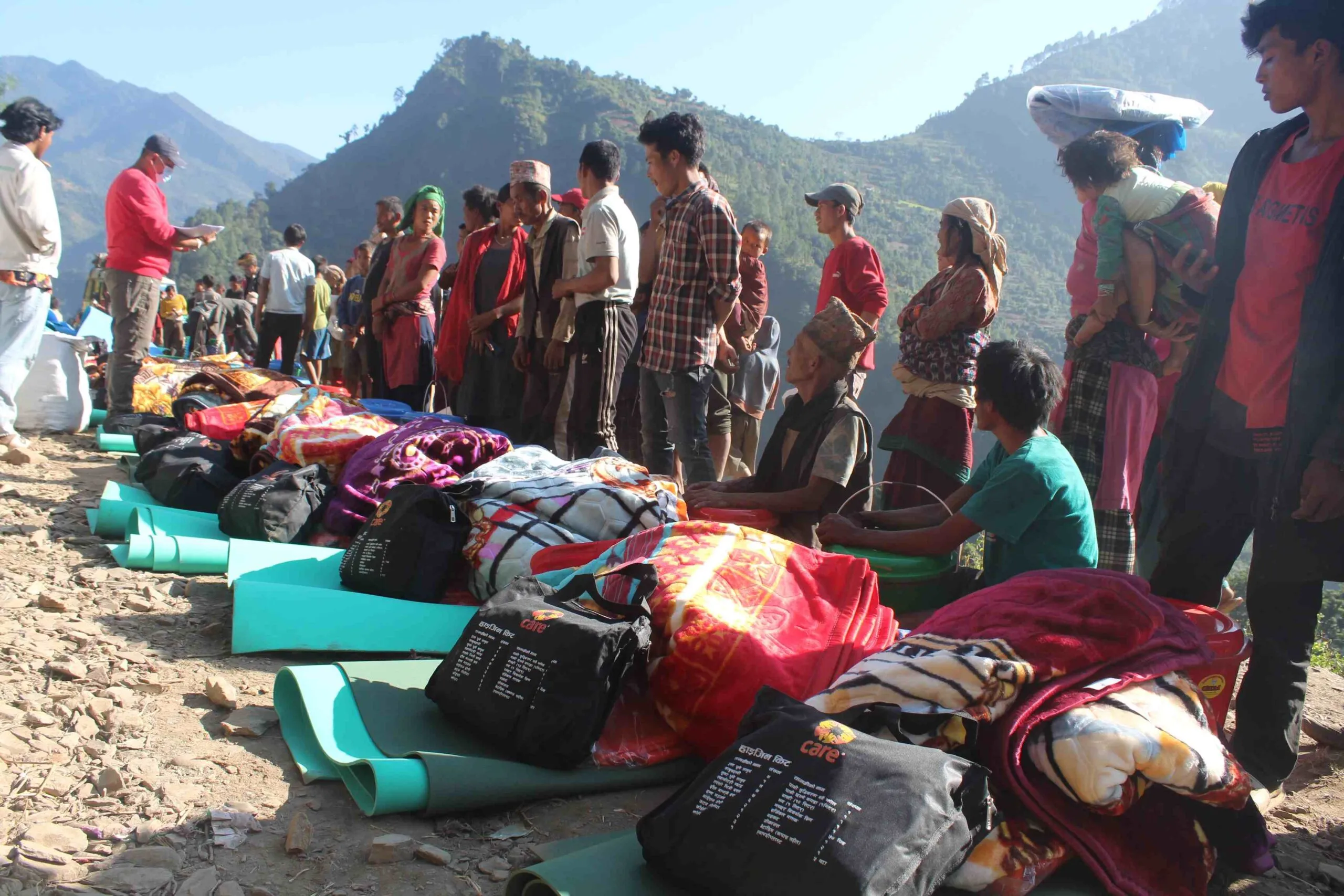 A group of people gathered to collect essential supplies in the aftermath of the 6.4 magnitude earthquake that hit Nepal in 2023.